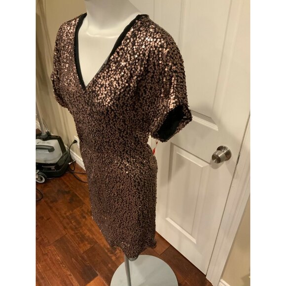 French Connection Metallic Bronze Sequin Mini Dress, Size Small - Picture 4 of 7